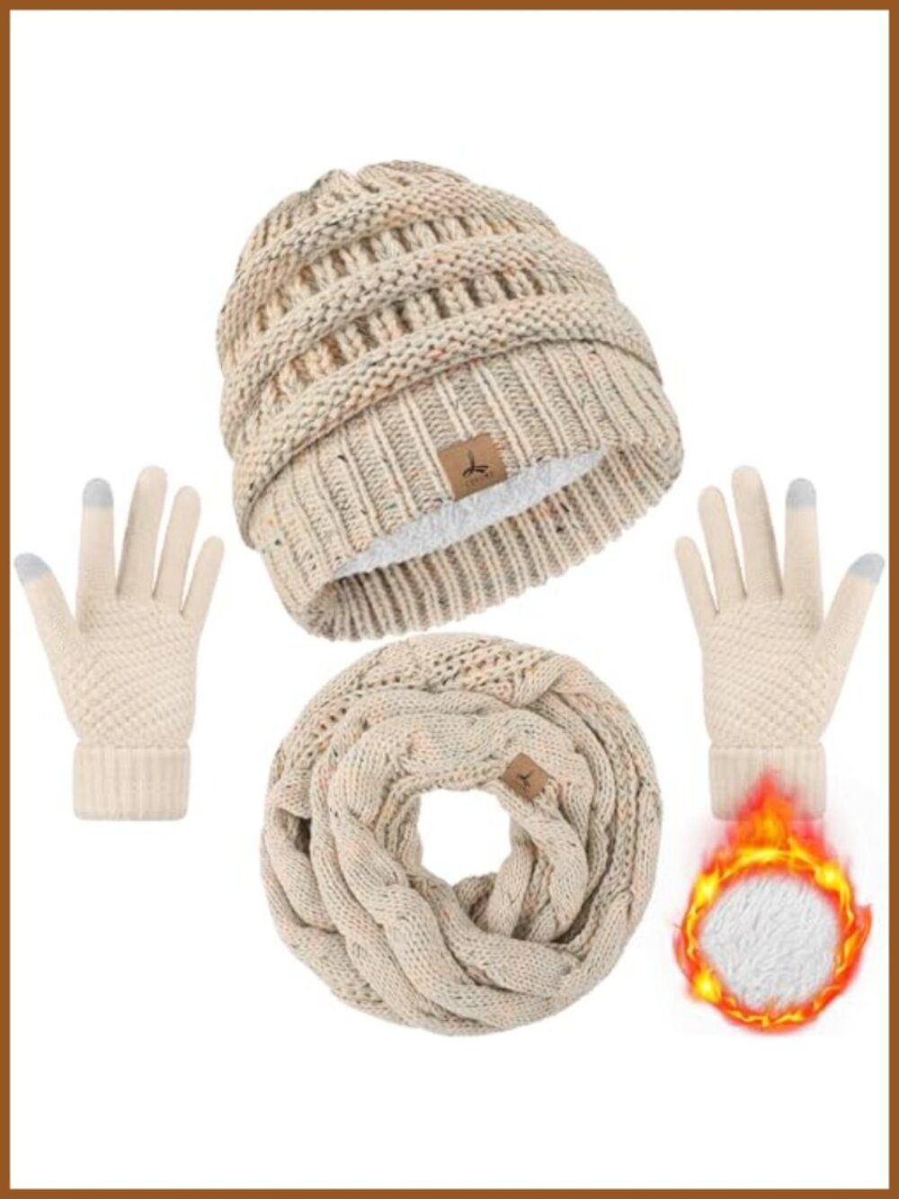 Unisex Acrylic 3-Piece Winter Beanie Scarf Gloves Set Touchscreen